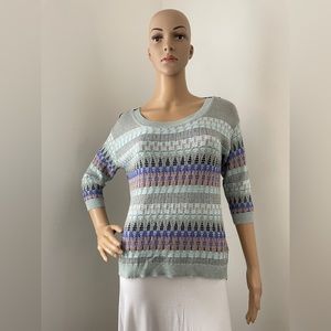 Guess multicolor blue swoop neck sweater. Size small